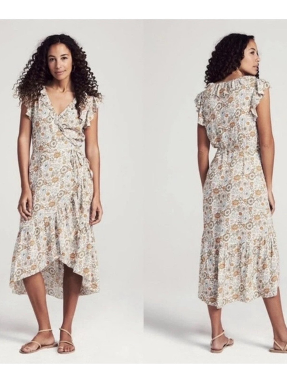 Faherty Carmen Floral Ruffle Wrap Midi Dress – Women’s XL – Joe Floral Print